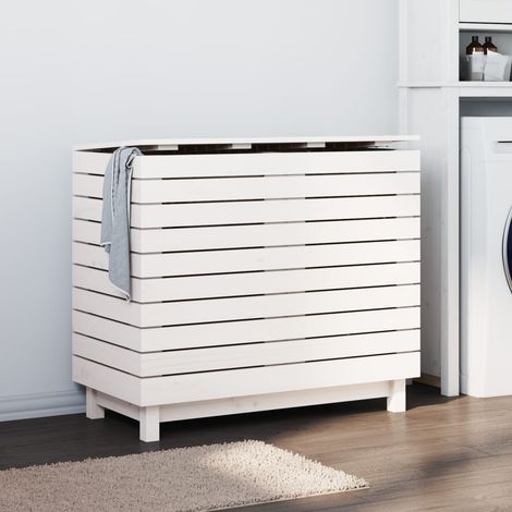 vidaXL Laundry Basket White 88,5x44x76 cm Solid Wood Pine (1/5)
