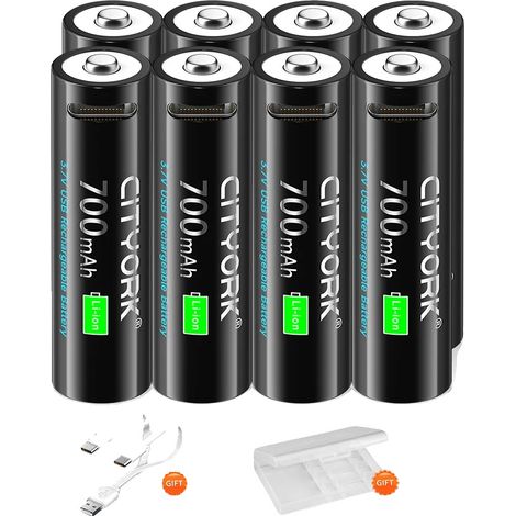 Wiederaufladbare Batterie, 700mAh Kapazität, Type-C Ladeanschluss, 8 PCS Batterie (1/2)