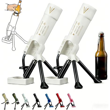 Lot de 2 décapsuleurs en forme de mortier - Éjection automatique des capsules avec mécanisme à pression - Décapsuleur de bière amusant et amusant - Blanc (1/5)