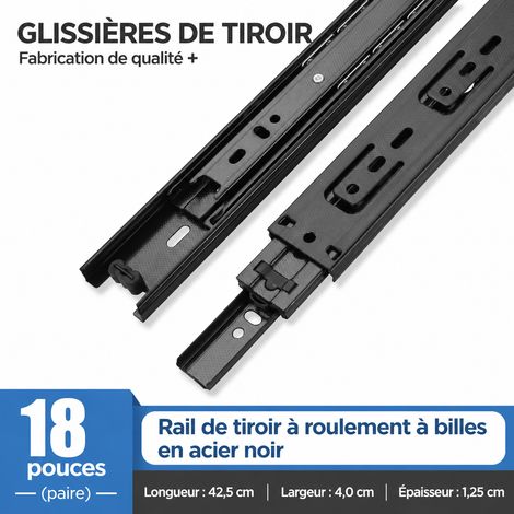 Glissières de tiroir télescopiques 3 sections en acier noir silencieux 18 pouces 42,5 cm 18 42.5 cm 42,5 × 1 × 1 cm 668 g – Livraison gratuite