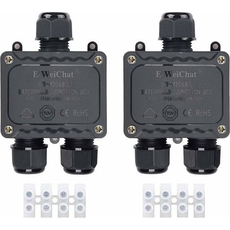 Boîte de dérivation étanche IP68 3 voies pour l'extérieur avec presse-étoupes pour petit boîtier électrique noir de Ø4mm-Ø14mm de diamètre pour l'extérieur lumière jardin piscine(2 Pcs) (1/5)