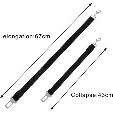 Ceinture de sécurité pour chien - Indéchirable - Réglable 43-67 cm - Compatible tous véhicules - 2 Pcs (1/4)