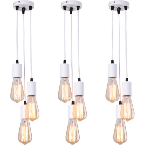 Lot de 3 lustres industriels, suspensions métalliques à 3 têtes, plafonniers vintage, suspensions réglables en hauteur, luminaires îlot (sans ampoule) (1/5)