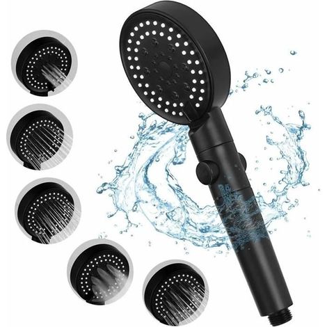 Soffione doccia portatile ad alta pressione, 5 modalità, con interruttore on/off/pausa, soffione doccia, ugelli (1/4)
