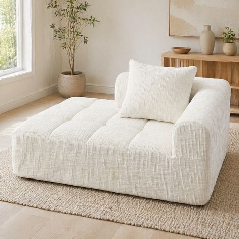 Divano chaise longue 158 x 90 x 60 cm in ciniglia beige con cuscino DESVIAE (1/5)