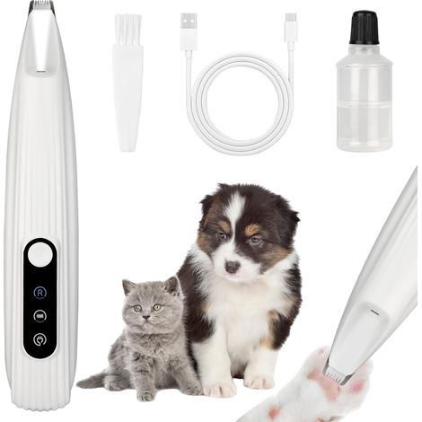 Tondeuse pour Chien, Tondeuse Chien Tondeuses pour Chat Rasoir, Tondeuses de Pattes Silencieuse pour Animaux Rechargeable avec Lumière LED pour Chat Chiens Pattes-Blanc (1/5)