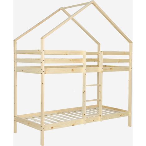Letto a castello per bambini a forma di capanna 190cm in pino naturale