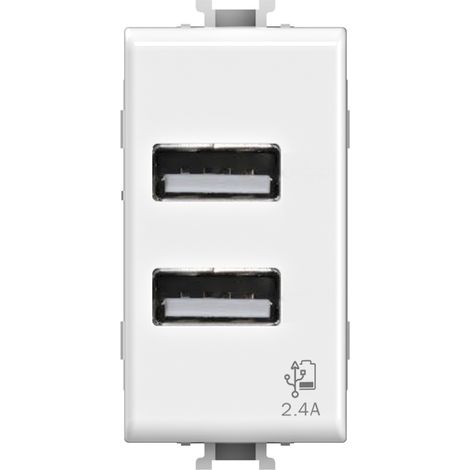 Modulo doppia presa USB 2.0 tipo A, 5Vdc 2,4A, serie U, bianco, compatibile con serie BTicino Matix - 4Box USB 2.4 4B.AM.USB.24 (1/4)