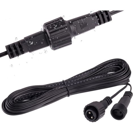 2pcs 5M/16.4FT Câble de Rallonge Guirlande, 2 Broches Prolongateur IP65 Étanche Connecteurs pour Projecteurs Solaires, Lumières de Pointes de Jardin, Éclairage de Noël Extérieur, Sapin Lumineuse