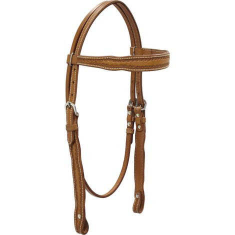 marrone - Testiera western Triple S in cuoio con decorazione floreale e fibbie in acciaio inox