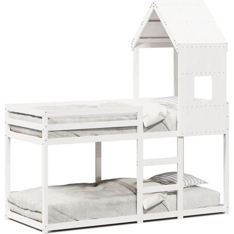 Maison Exclusive - Etagenbett mit Dach Weiß 80x200 cm Massivholz