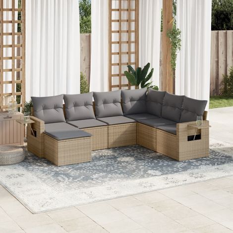 Set sofás de jardín 7 piezas y cojines ratán sintético beige vidaXL (1/3)
