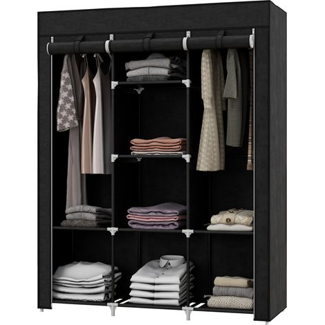 Armario de tela plegable con 2 barras y 8 estantes 125 x 43 x 162,5 cm negro HOMVRA (1/5)