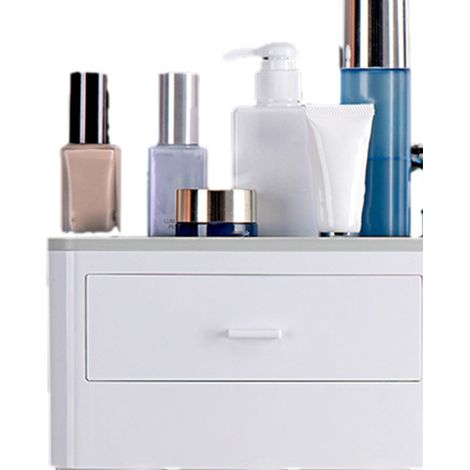 Porte-brosse à dents mural magnétique, rangement salle de bain avec tiroir unique, distributeur de dentifrice intégré et 3 gobelets, gris (1/3)