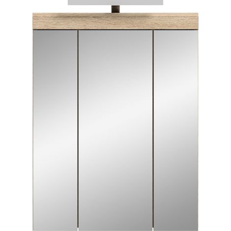 Armoire de toilette 60x19x79 cm chêne + lampe - LAMBY