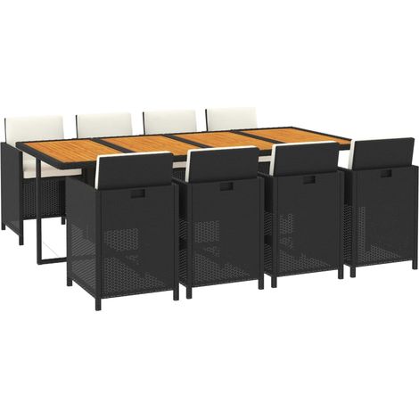 Ensemble à manger de jardin coussins 9pcs Résine tressée Noir vidaXL