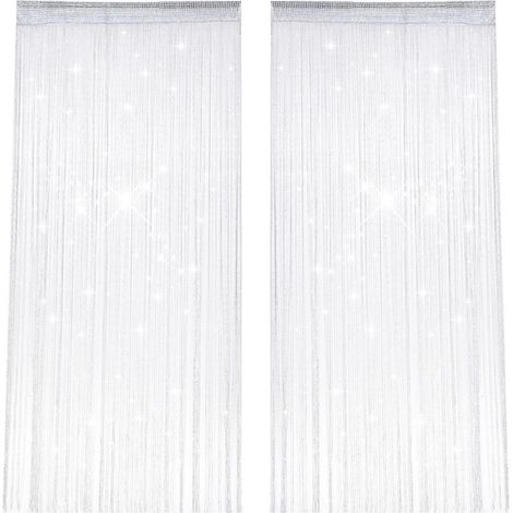 2 Pièces Rideaux Fils, 100 X 200 cm Clignotant Rideau Perle, Blanc String Porte Rideau, Séparation D'espace, Anti Mouche pour Porte Exterieure pour Mariage, Café, Décoration de Fenêtre (1/5)