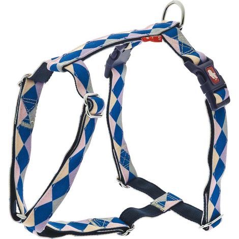 Spessore 1 cm Pettorina: Pettorina per cani in nylon regolabile a otto con imbottito in neoprene rombi blu (1/2)