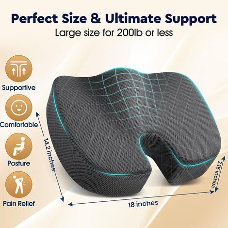 Coussin de siège - Oreiller en mousse à mémoire de forme pour chaise de bureau, siège auto, avion, gradins - Soulagement des douleurs sciatiques, de la hanche et du coccyx (1/4)