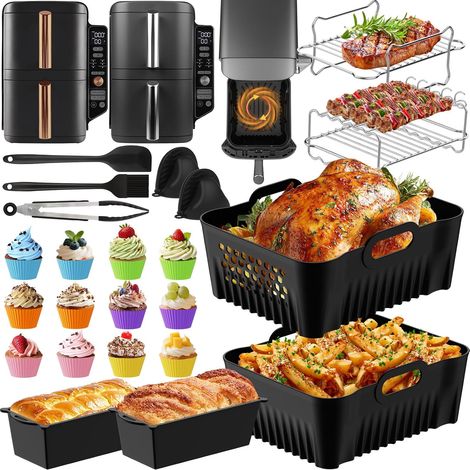 27PCS Moule Silicone Air Fryer pour Ninja Double Stack XL 9,5L SL400EU,Accessoire Air Fryer,Moule Ninja Foodi MAX Dual Zone SL400EU SL400EUCP/COSORI 8.5L, Plat Sans BPA (1/5)