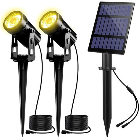 Lampe Solaire Extérieur Jardin, Spot Solaire Exterieur Chaud avec 2 Modes d'Éclairage, Cânble 3 Mètres, Auto ON/OFF, IP65 Étanche pour Chemin Arbres Allée Halloween, Blanc (1/5)