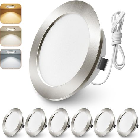 Lot de 6 Spot Led 12V(Not Dimmable),Spot Led Encastrable 12V,Nickel  3000K 4000K 6000K,Ø55-58mm Découper,4W 270LM,IP44 Pour Sous Armoire,Cuisine,Camping-car,Caravane,toit (1/5)