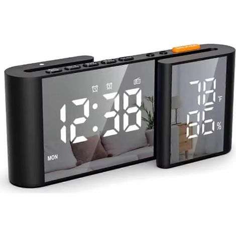 Radio-réveil avec grand double écran, luminosité réglable, port USB, minuterie de sommeil et radio FM 76-108 MHz. (1/5)