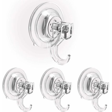 Filiyano-Lot de 4 étagères à ventouses avec crochets muraux pour une fixation sans perçage, supports à ventouses transparents, réutilisables et (1/5)