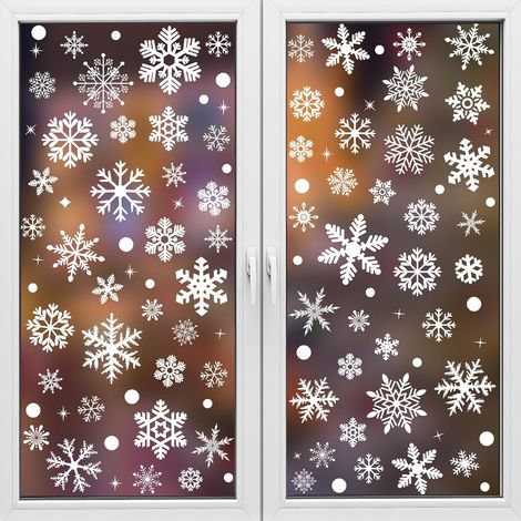 RICEDUO 223 Pièce NoëL Autocollants Fenetre, PVC Autocollants Flocons de Neige Fenêtre Stickers, Flocon de neige autocollant réutilisable pour décoration de fenêtre de Noël, vitrines, façades en verre