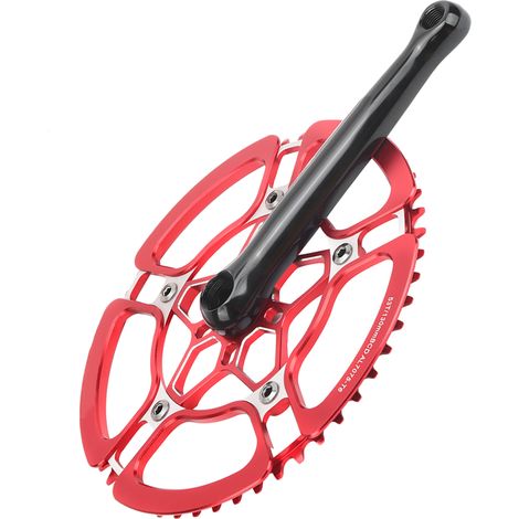 Manivelle Vélo Monovitesse 170mm Alliage Aluminium 53T, Plateau Rouge Accessoire Vélo (1/5)
