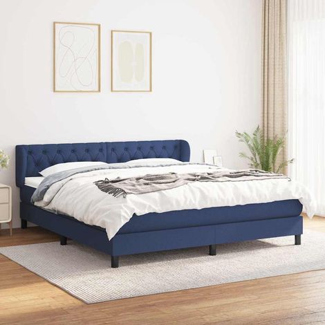 Sommier à lattes de lit avec matelas Bleu 160x200 cm Tissu (1/5)