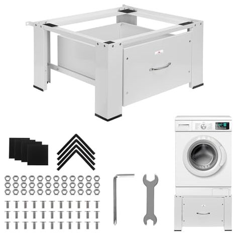 Maclean MC-117W Base para lavadora secadora con cajón incorporado de alta estabilidad hasta 150 kg 63 × 54 cm blanco ergonómico