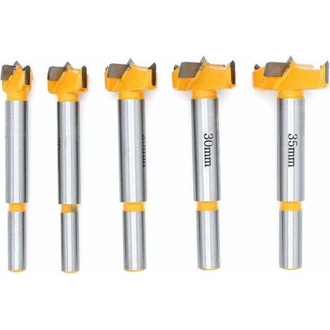 Punte da trapano per legno a punta da 15 mm, 20 mm, 25 mm, 30 mm e 35 mm per l'installazione di ante e cassetti sferici in legno. Punte per praticare fori puliti e piatti nel legno. (1/4)