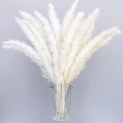[JAMAIS UTILISÉ]Lot de 30 Herbes de Pampa artificielles séchées de Style bohème - Décoration d'intérieur - Phragmites - Fleurs séchées - pour vases, Bouquet de Fleurs Blanches - pour Mariage，55cm (1/4)