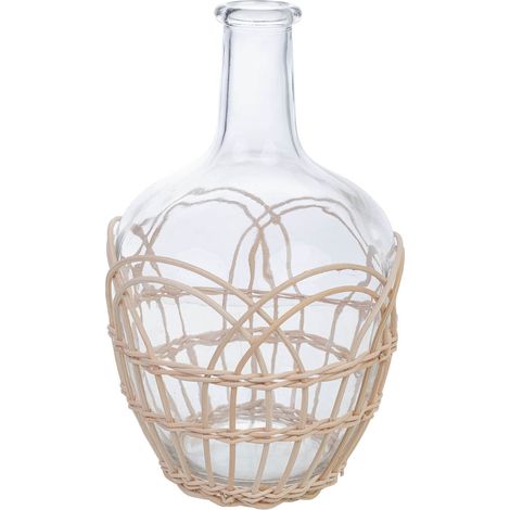 Jarrón de vidrio forrado de ratán beige D4.5/14x26h cm (1/5)