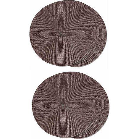 Juego de 12 manteles individuales redondos trenzados para mesas de comedor, antideslizantes, lavables, tejidos, 38 cm (marrón)