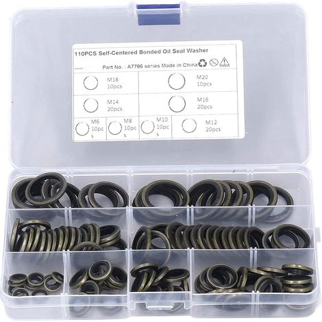 Lot de 110 Rondelle de Joint D' en Métal Joints D'étanchéité Hydrauliques Rondelle D'étanchéité D' Collé avec Boîte D'assortiment M6 M8 M10 M12 M14 M16 M18 M20 (1/5)