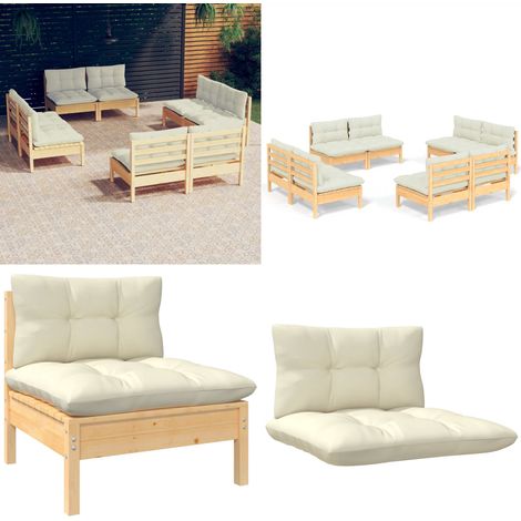 8-tlg. Garten-Lounge-Set mit Creme Kissen Kiefernholz - Gartensessel - Loungesessel - Gartenmöbel Set - Outdoor Möbel - Rattan Sessel - Home & Living (1/5)