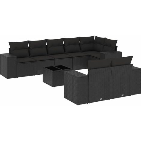 Set de sofás de jardín 8 piezas y cojines ratán sintético negro vidaXL (1/3)