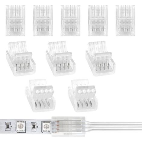 Paquete de 10 conectores de tira LED de 10 mm y 4 pines para tiras LED RGB 5050 3528 de 10 mm (conexión de tiras LED y cables)