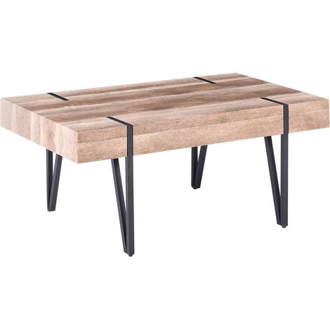 Beliani – Table basse rectangulaire en MDF effet bois clair – Pieds en métal noir – Style moderne et industriel – Dimensions 110x60x40 cm (1/5)