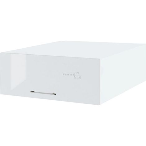 Meuble haut grande profondeur de cuisine Bellissi Blanc Brillant 1 porte relevable L 90 cm - Porte avec poignée apparente White (1/5)