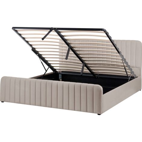 Ottoman Bed Taupe Fabric Upholstered EU Super King Size With Headboard and Footboard Lift- Up Storage LUNAN (1/5)