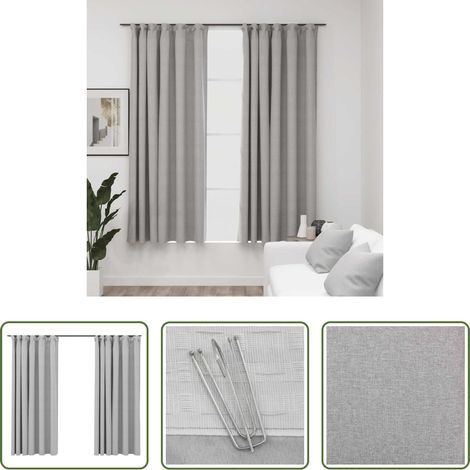 vidaXL Rideau en polyester - Rideaux occultants aspect lin avec crochets 2pcs Gris 140x175cm (1/5)