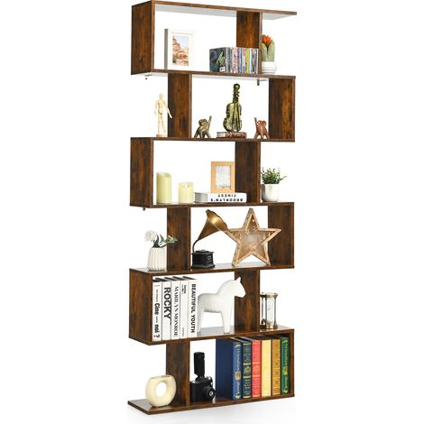 Libreria 6 livelli forma S dispositivo antiribaltamento scaffale legno casa ufficio Caffè (1/4)