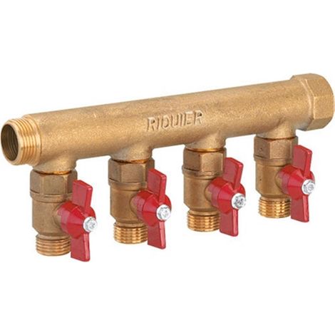 Sanitaire-Distribution – Collecteur 4 sorties MF 3/4'' avec vanne M 1/2'' – Raccordement à passage intégral Ø 12 mm – Sortie entraxe 50 mm