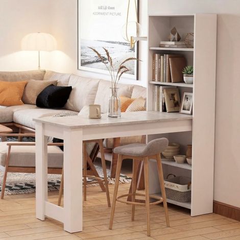 Scrivania Compatta Mojo02 con Libreria Integrata Bianca e Piano Effetto Cemento