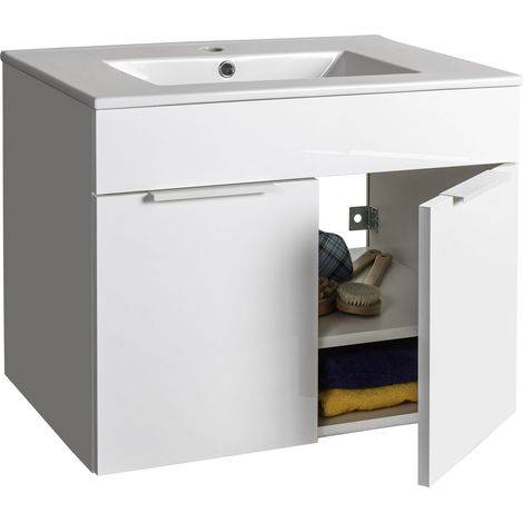 Carupano - Mobile bagno sottolavabo con 2 ante in legno bianco 46.4 x 54.5 x 70 Cm (1/5)