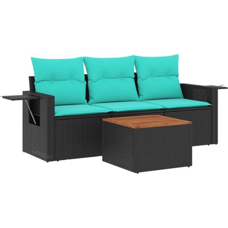 4-teiliges Gartensofa-Set mit Kissen, schwarzes Polyrattan vidaXL (1/5)