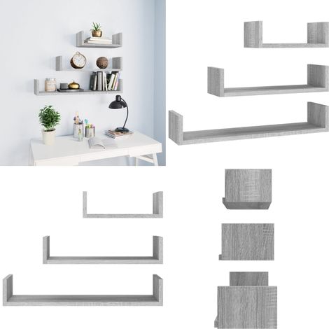 Wandregale 3 Stk. Grau Sonoma Holzwerkstoff - Wandregal - Holzregal - Regal Grau - Wohnraum Dekoration - Badezimmer Regal - Home & Living (1/5)